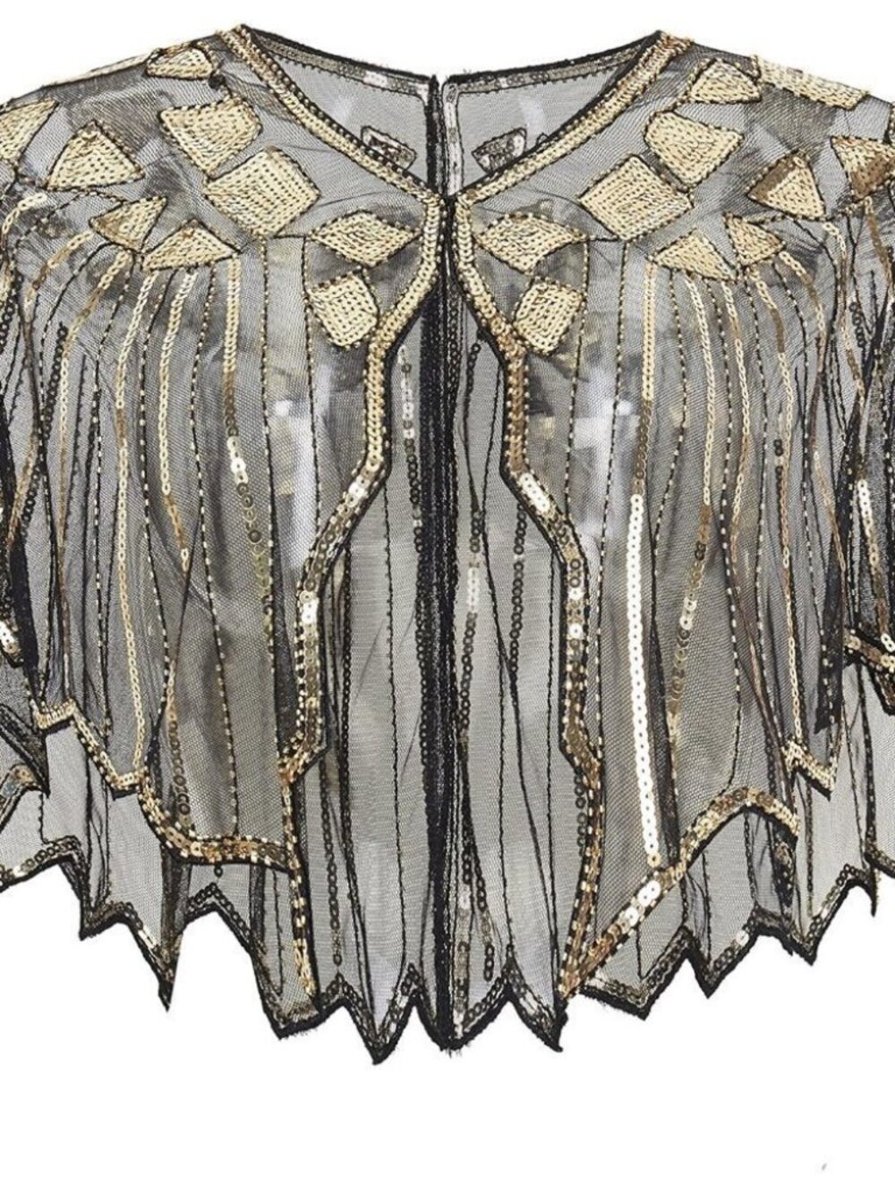 Women Sequin Beaded Evening flapper Cape 1920s Shawl Wraps (Gold)